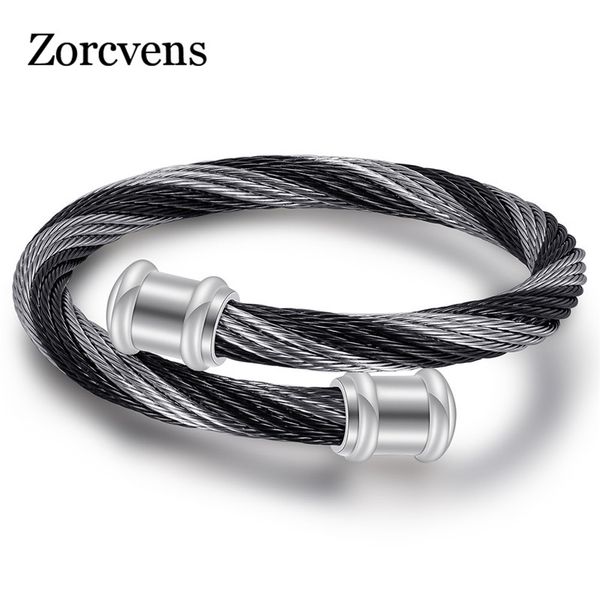 

zorcvens new gold&silver&black color stainless steel spring bracelet cuff charm bracelet bangle for man woman