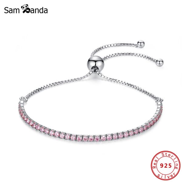 

original 925 sterling silver sparkling strand bracelet adjustable rose gold cz link chain fit pan bracelets bangles, Golden;silver