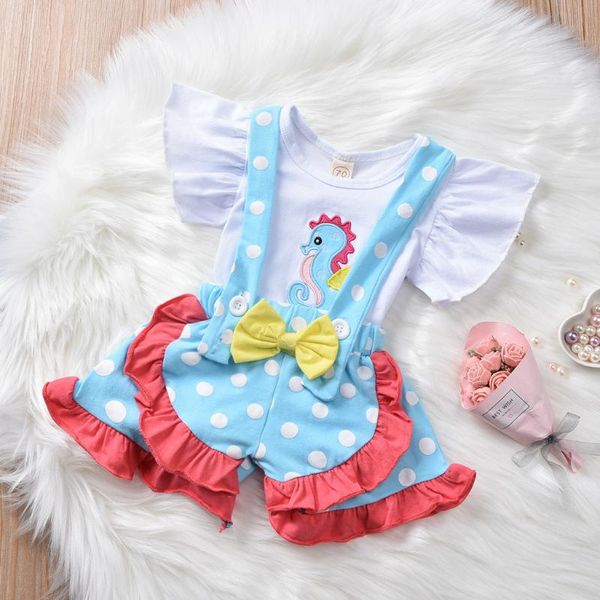 

cute newborn baby girls clothes set cartoon sleeve t-shirt suspender dot shorts sweet outfit princess baby girl clothes set, White