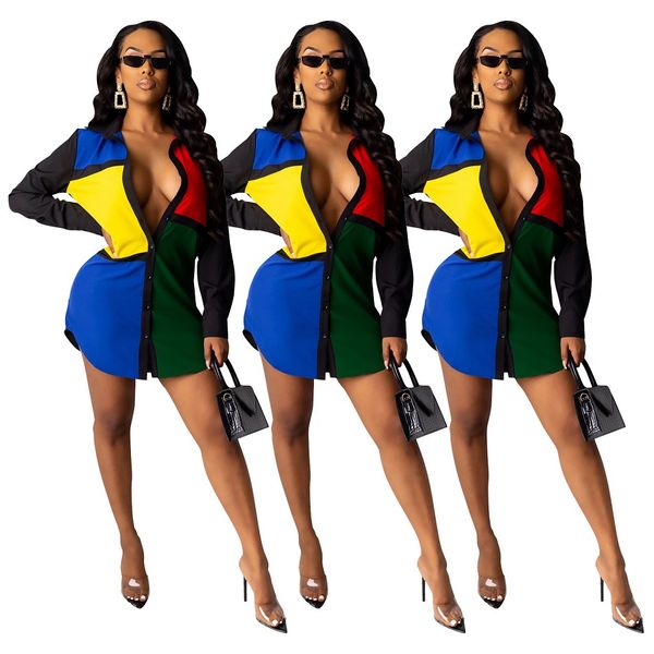 

2019 женщины моды новый дизайн случайные четыре цвета сшивание с длинными рукавами миди рубашка slim fit дамы сексуальная блузка, White