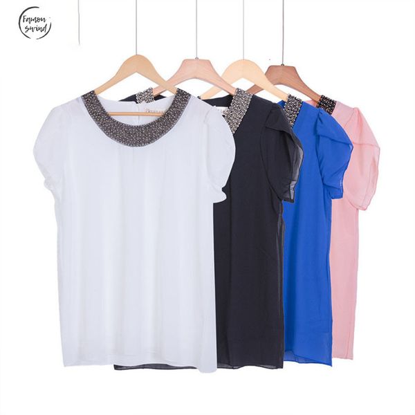 

exclusive blouses 9 shirt color s 4xl new women chiffon casual beading blouse pullover chemise femme big size 1006, White
