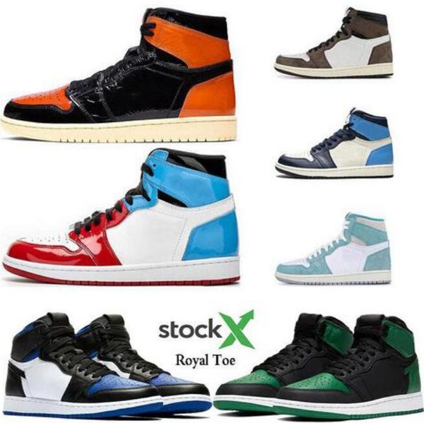 

2020 stock x mens basketball shoes 1s turbo green twist fearless obsidian unc phantom bred toe mens trainer sports sneaker size 5.5-12