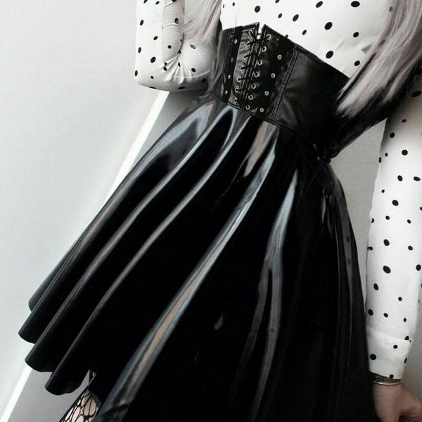 

women's skirts winter high waist black pu leather skirts fashion mini pleated