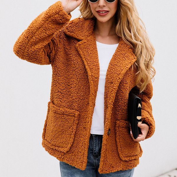 

duzeala short button lapels solid coat women thicken pocket long sleeve wool coat autumn winter 2019 new style woman coats, Black