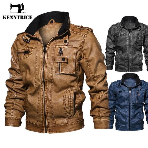 

kenntrice men's leather jackets motorcycle stand collar zipper pocket male us size pu coats biker faux leather fashion outerwear, Black