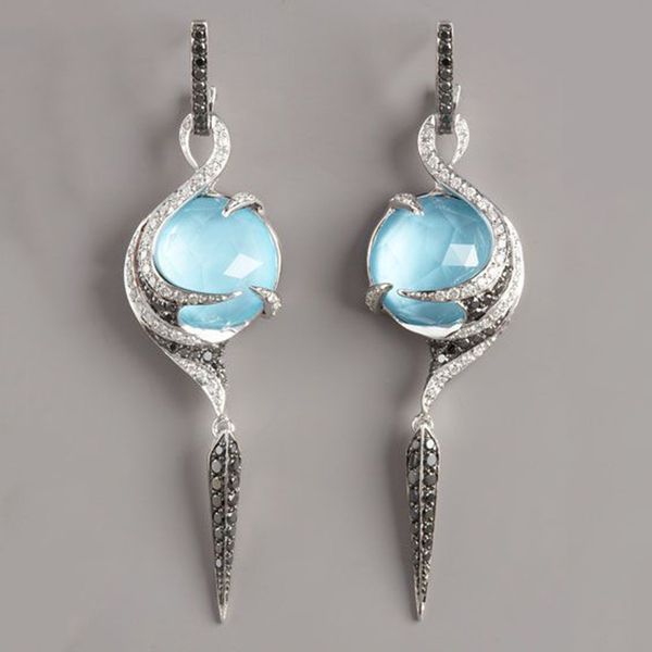 

fashion round circle blue cubic zirconia drop earrings for women boho geometry long earrings 2019 statement jewelry z3m194, Silver