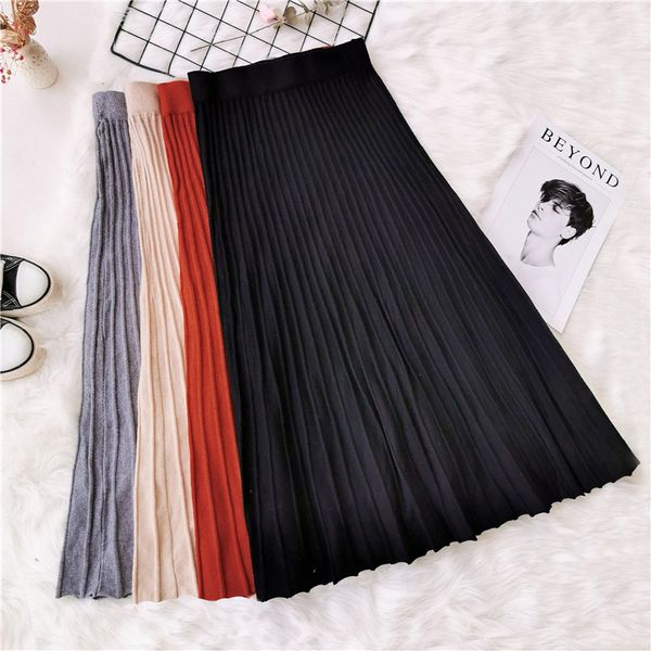 

2020 fashion autumn and winter bag hip skirt female knit sweater skirt dress long pleated, Black