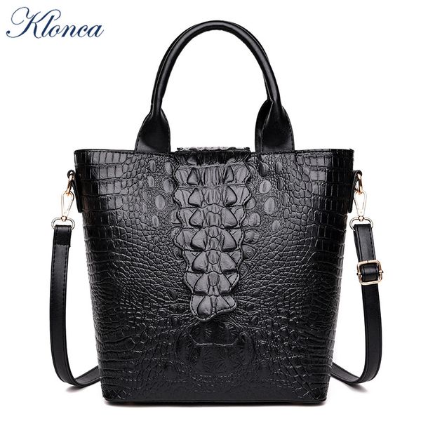 

klonca hipping chic female handbag new designer commute alligator tote bag pu leather solid crossbody bag 2019