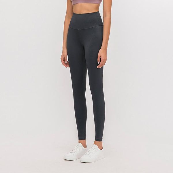 

lu-32 naked material women yoga pants solid color sports gym wear leggings high waist elastic fitness lady overall tights workout, White;red