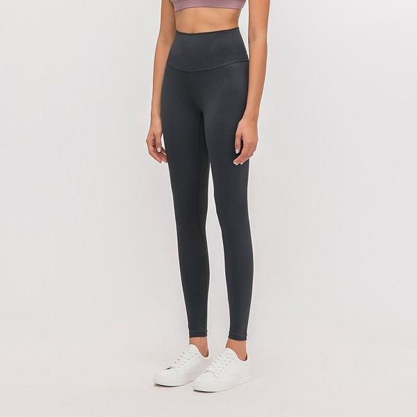 Lu-32 Material nua Mulheres calças de ioga de cor esportes de cor sólidos usam leggings altas cintura elástica fitness lady gentil calças justas