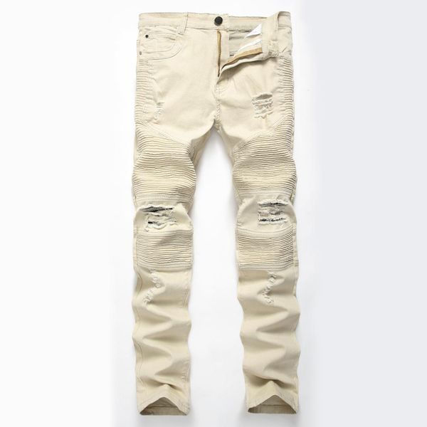 

men skinny jeans men runway slim racer biker jeans strech hiphop for ruched hole, Blue