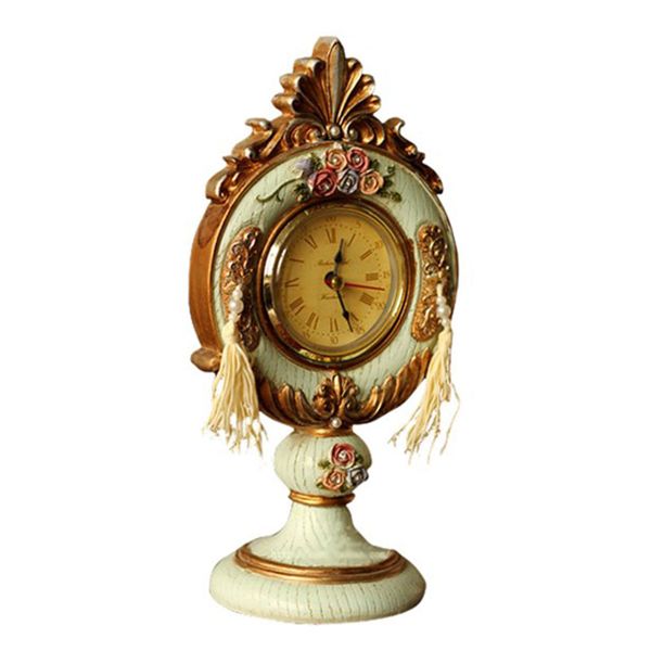 

european retro table clock embossed rose pointer clock creative resin crafts ornaments household living room tabledecoration