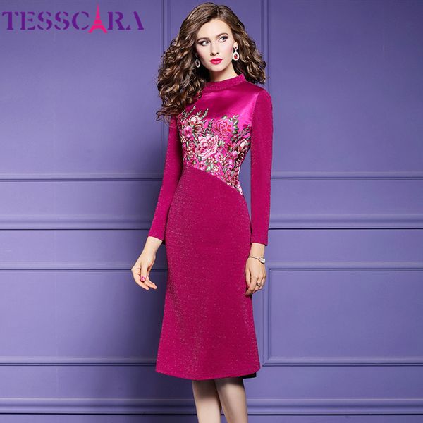 

tesscara women luxury embroidery even parti dress festa female designer party robe chinese style pencil vestidos, Black;gray