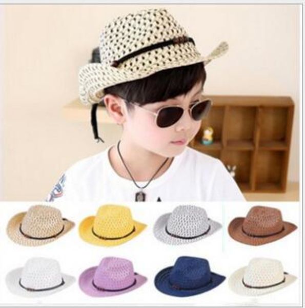 Cappello da jazz per il tempo libero da cowboy per bambini intrecciato a mano Cappello da spiaggia per bambini da sole di nuova moda per bambini Berretti estivi per bambina in paglia fresca M037