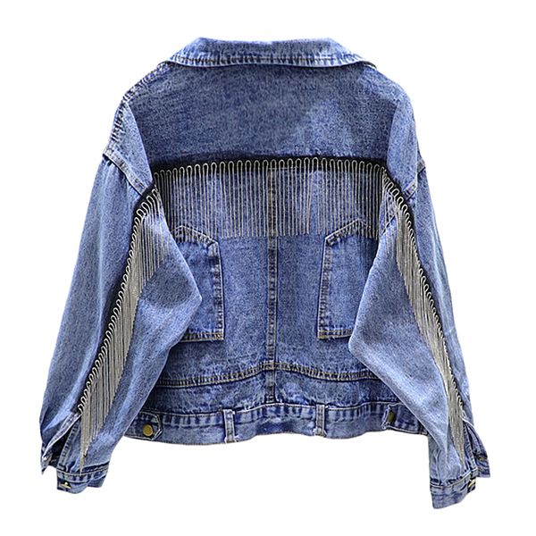 

2019 spring and autumn new loose tassel bat sleeve chain denim jacket female short women's street fashion pocket size s, Black;brown