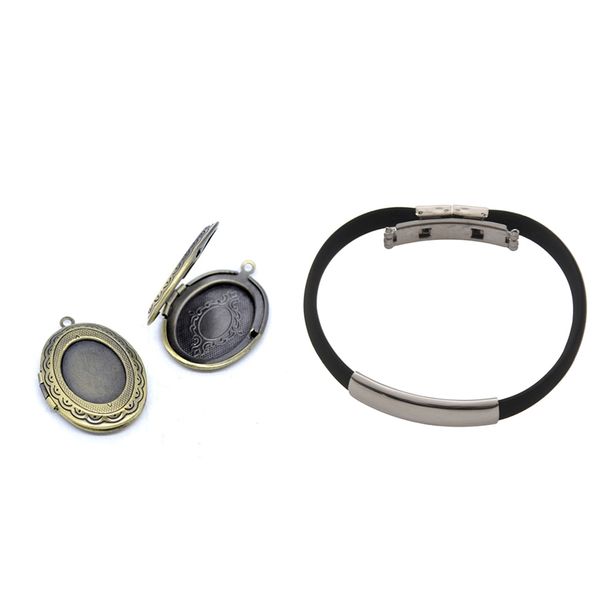 

1x bracelet stainless steel cuff silicone bangle hand chain men jewelry & 5 medallion oval pendants 34x24mm bronze color p h