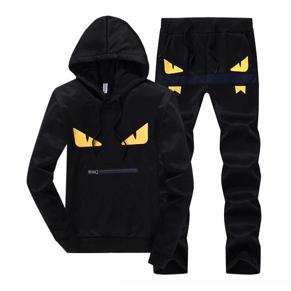 

2019 new fashion mens designer tracksuits men's hooded sweater yellow eyes casual pullover two piece black, Gray