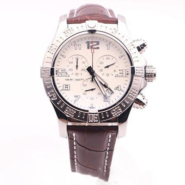 

watches man seawolf chrono white dial brown leather belt watch quartz battery watch mens dress watches