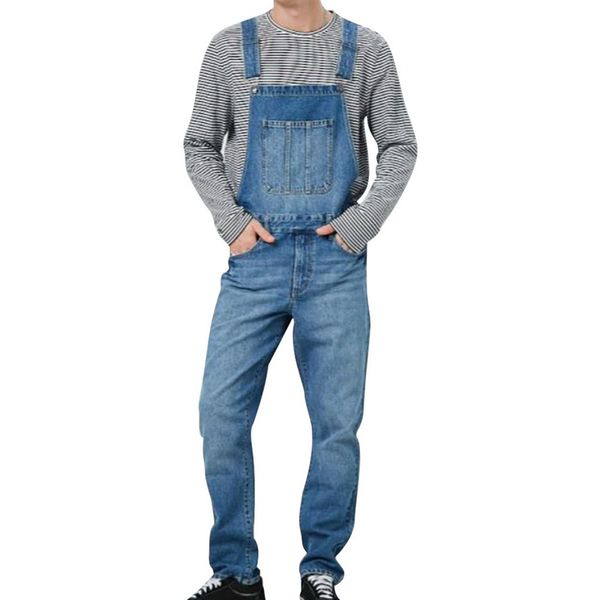 

shujin 2020 men denim pant overall one piece full length ripped jeans jumpsuits men slim casual jeans overalls pant pantalon, Blue