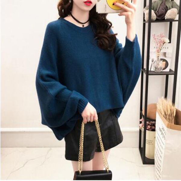 

fashion bat sweater female solid color long sleeved loose sweater autumn autumn coat, White;black