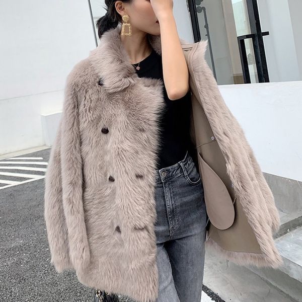 

italy designer women luxury mid long lamb real fur jacket runway ladies genuine leather shearling coat 100% natural fur overcoat, Black