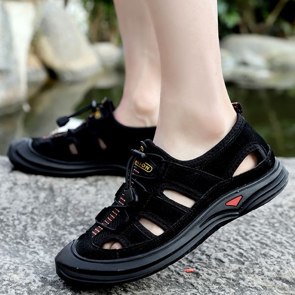 

new design men fashion summer sandals outdoor large size beach shoes comfortable summer sandal cover toe sandales hombre, Black