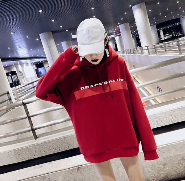 

hoodies autumn and winter new women's plus velvet thick long section student jacket casual loose sweater, Blue;black