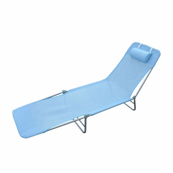 

outdoor foldable chaise lounge chair adjustable patio cot beach w/ pillow blue