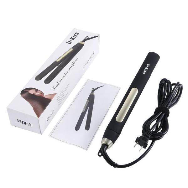 

hair straighteners u-kiss ultra thin digital lcd display screen titanium plate swivel cable traightening curling touch straightener, Black