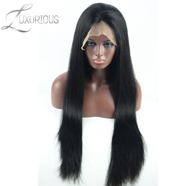 

роскошный 150% плотность silky straight перуанский волос remy фронта шнурка человеческих волос парики для черного женщины естественный цвет, Black