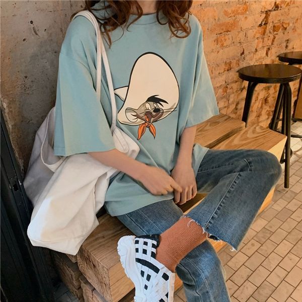 

2020 ins short-sleeved t-shirt women's loose cartoon fashionable women 2020 ins short-sleeved t-shirt women's loose cartoon fashio, White