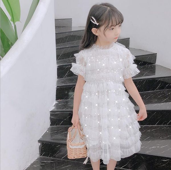 

2020 корея стиль девушки платье принцессы моды побрякушки побрякушки летние девочки платья 3-8 лет f372, Red;yellow