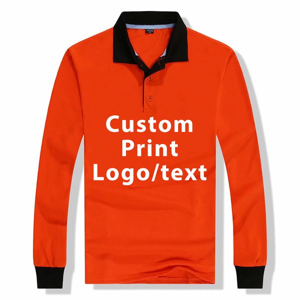 

polo shirt custom company uniform women work clothes shirts men's casual cotton long sleeve jerseys print your own logo p, White