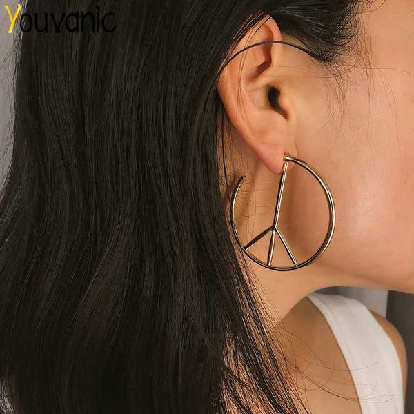 

youvanic peace symbol open round circle drop earrings for women female dangle earings hoop ear jewelry brincos 1347, Silver