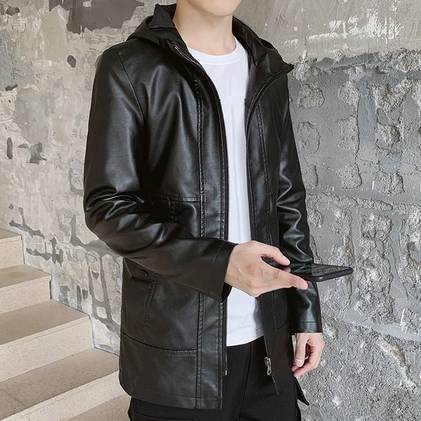 

mens windbreaker hooded oversized jacket black motorcycle jacket faux leather boys hooded moto biker male coat 4xl