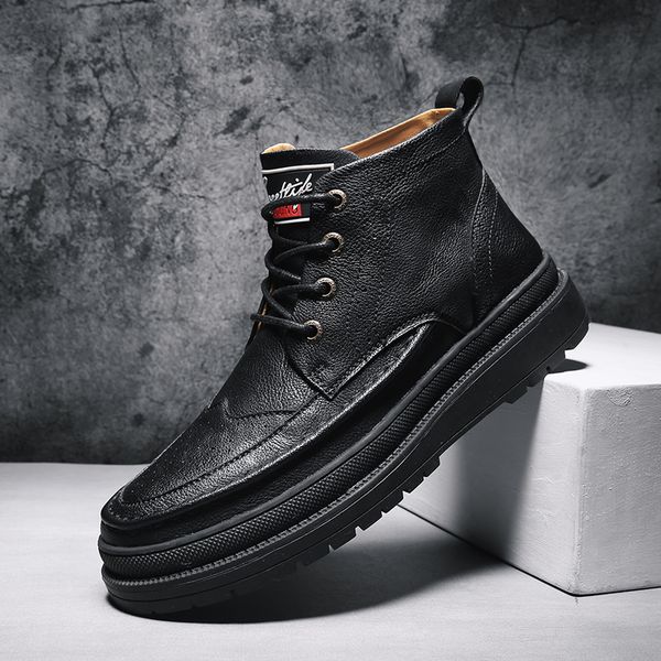 

winter boots martins british martins vintage classic ankle boots genuine leather men outdoor lace up motorcycle s5, Black