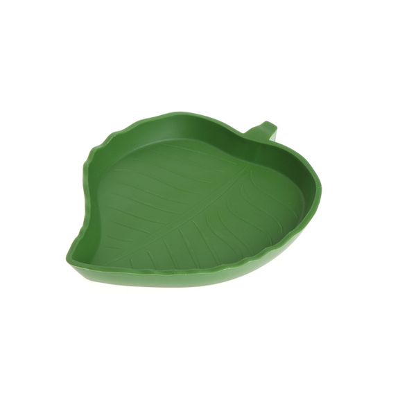 

new reptile water food dish bowl plastic gecko meal worm feeder leaf shape 2size