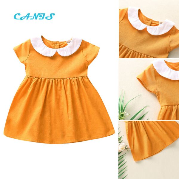 

toddler baby girls casual clothes solid princess dress short sleeve button sundress, Red;yellow