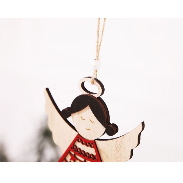 

angel girl ornaments diy festival bell half hollowed tree christmas pendant party bead portable cute wooden string hanging