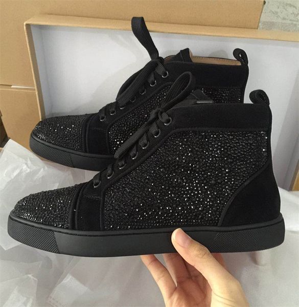 

red bottom sneaker designer studded spikes flats shoes luxury ankle boots casual shoes high real leather trainers with box cu09, Black