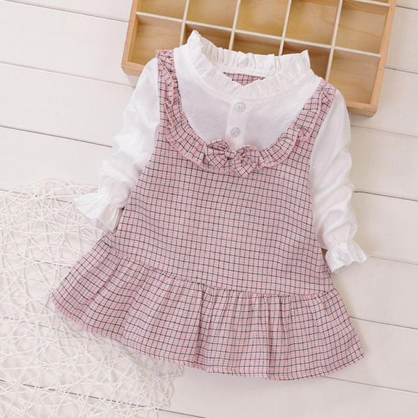 

toddler baby kid girl spring ruffles ruched patchwork dress casual clothes bow college style two-piece dress princess skirt, Red;yellow