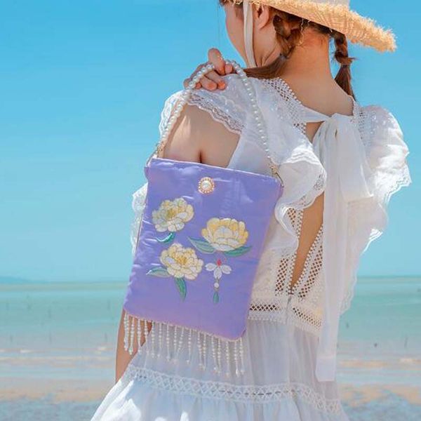 

angelatracy 2020 flower lady вышивание фиолетовый цветочные pearl кисточкой для женщин плеча лето сумка crossbody закрылков сумка