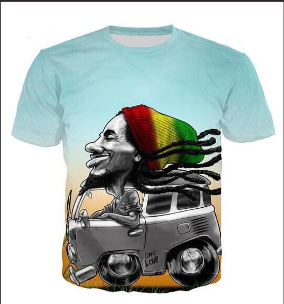 

new fashion mens / womans bob marley shirt summer style funny 3d print casual t-shirt plus size t0143, White;black