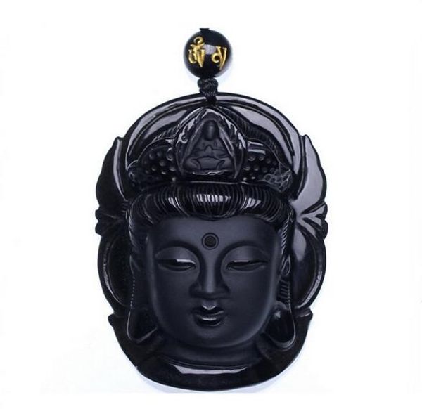 

jewelry obsidian scrub pendant black guanyin head pendants transhipped buddha head, Silver