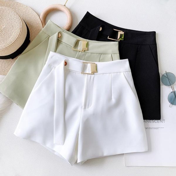 

white shorts women new high waist wide leg casual suit shorts fashion ribbon elegant women's 2020 female solid, White;black