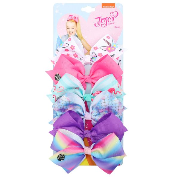 

5inch jojo bows jojo siwa rainbow printed knot ribbon bow for girls handmade boutique hair clip children hair accessories 6 pieces/set, Black;brown