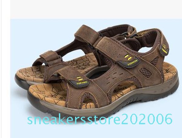 

2017 summer the men's faashion sandals genuine leather flat shoes slippers beach walking casual mens shoessmileseller 01d s06, Black