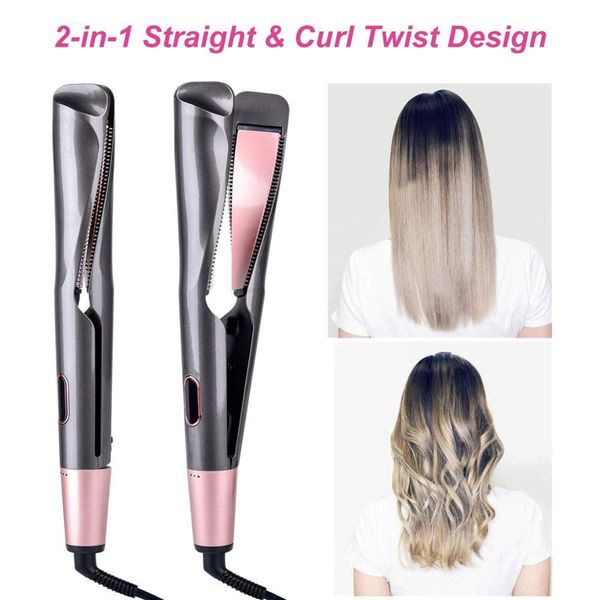 

hair straightener curling iron 2 in 1 tourmaline ceramic twisted flat iron professional straighting & curling with lcd display