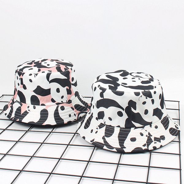 

hat female summer panda graffiti fisherman hat outdoor sun hat uv protection double-sided wearing cap women men bucket sun hats, Blue;gray