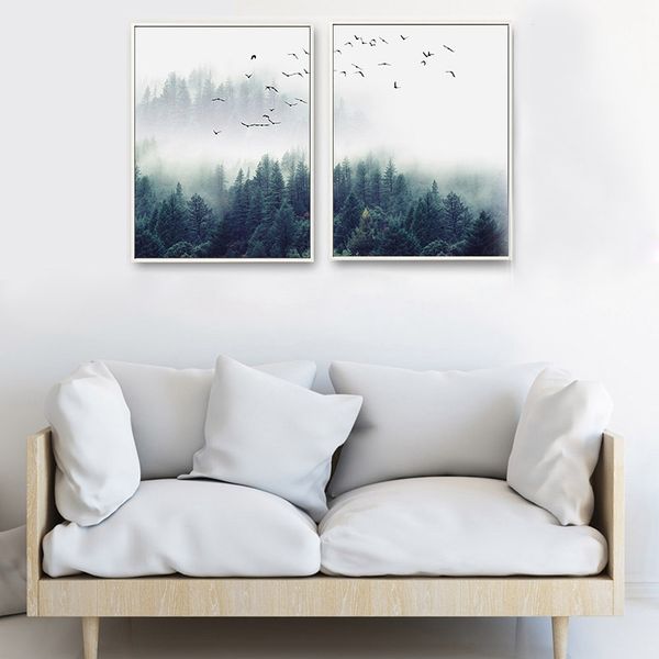 

2pcs / set northern europe forest creative living room decorative painting home decoration wall sticker